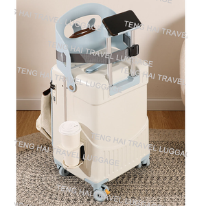 <span class=keywords><strong>Valise</strong></span> en aluminium pour enfants, nouvelle <span class=keywords><strong>valise</strong></span> de voyage pour bébé avec roulettes pivotantes et garde-corps pour l'embarquement et la promenade, porte-gobelet - Product Image 2