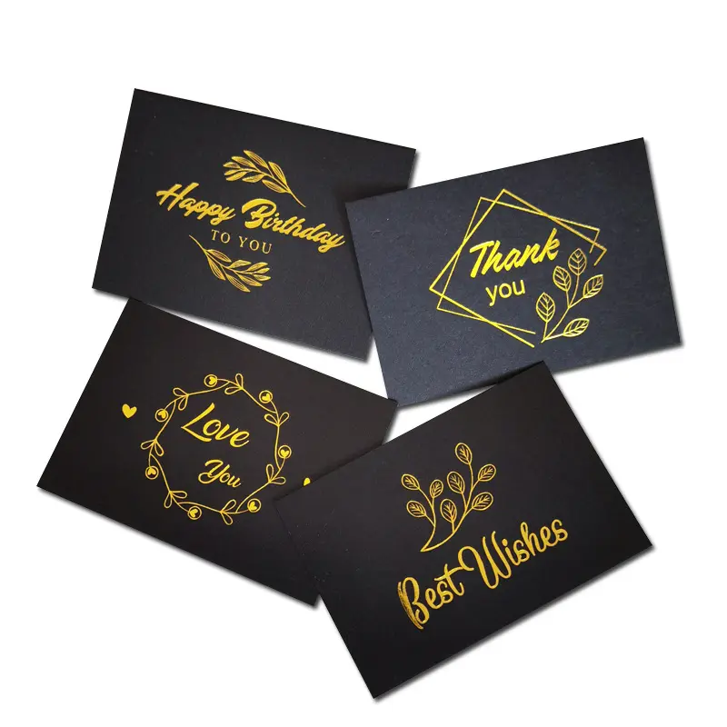 Tarjeta de papel de impresión personalizada de lujo, tarjeta de visita negra, tarjeta de felicitación, estampado en caliente, tarjeta de agradecimiento, venta al por mayor