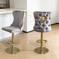 Tabouret de bar pivotant moderne en velours, décor Lion, chaise de salle à manger capitonnée, base en acier inoxydable pour bar à domicile