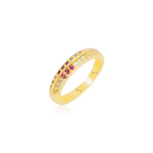 JXX Niche High Jewelry 24k Gold Plated Brass Double Row Zircon Ring Rose Red White Alternate Girls Ring jewelry everyday