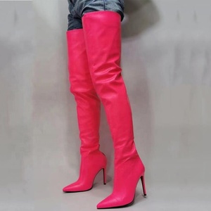 Bottes hautes pour femme en PU fantaisie avec fermeture éclair arrière, à talon aiguille, bout pointu, longues, jusqu'au-dessus du genou, grande taille 47 - Product Image 5