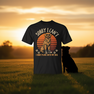 Lo siento, no puedo hacer planes con mi perro, camiseta retro para amantes de las mascotas con diseño de puesta de sol - Product Image 3