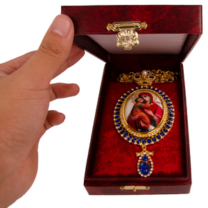 Manufacture Gold Chain Greek Orthodox Maria Oval Resin Virgin With Free PU Gift Box Zinc Alloy Large Pectoral Cross - Product Image 3