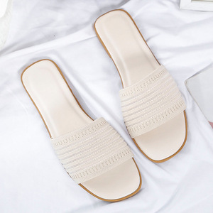 Wholesale Summer Women's Open Toe <b>Slippers</b> Flat Outdoor Ladies Sandals Beach Anti-slip Knitting Lazy Luxury Women <b>Slippers</b> - Product Image 5