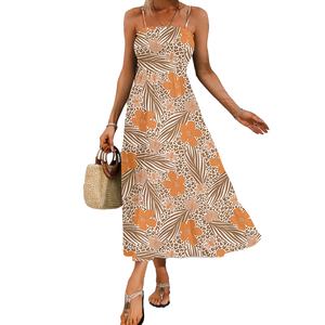 Mass Production Summer Girls Hawaiian Print Smocked <strong>Spaghetti</strong> <strong>Strap</strong> Milk Slik Vacation <strong>Dress</strong> Women's Holiday <strong>Dress</strong> - Product Image 5