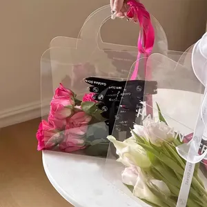 Factory Outlet 2024 New Internet Celebrity Portable PVC Flower Packaging Gift Box Transparent Flower Bag For Florist