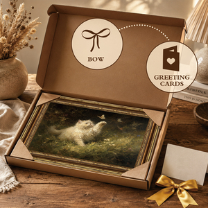 Cuadro en Lienzo con Marco Dorado Vintage Ornamentado, Pintura al Óleo de Gatito Blanco Esponjoso Perseguiendo Mariposas, Decoración Rústica para Cabaña en la Pradera, OEM ODM - Product Image 5