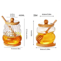 Bocaux de rangement pour la cuisine en verre borosilicate, distributeur de miel, bouteilles transparentes, pots en verre vides pour miel avec couvercles et cuillères.