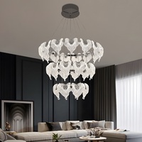 Lustre en acier inoxydable en forme de feuille de verre luxueux - Lustre moderne doré pour salon avec LED à intensité variable et garantie de 3 ans