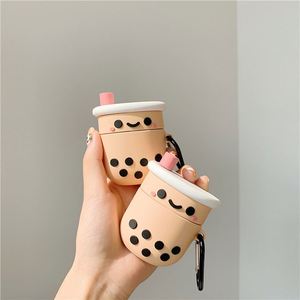 Estuche de silicona con diseño de dibujos animados para AirPods 1, 2 y 3, con llaveros y dijes de té de burbujas - Product Image 4