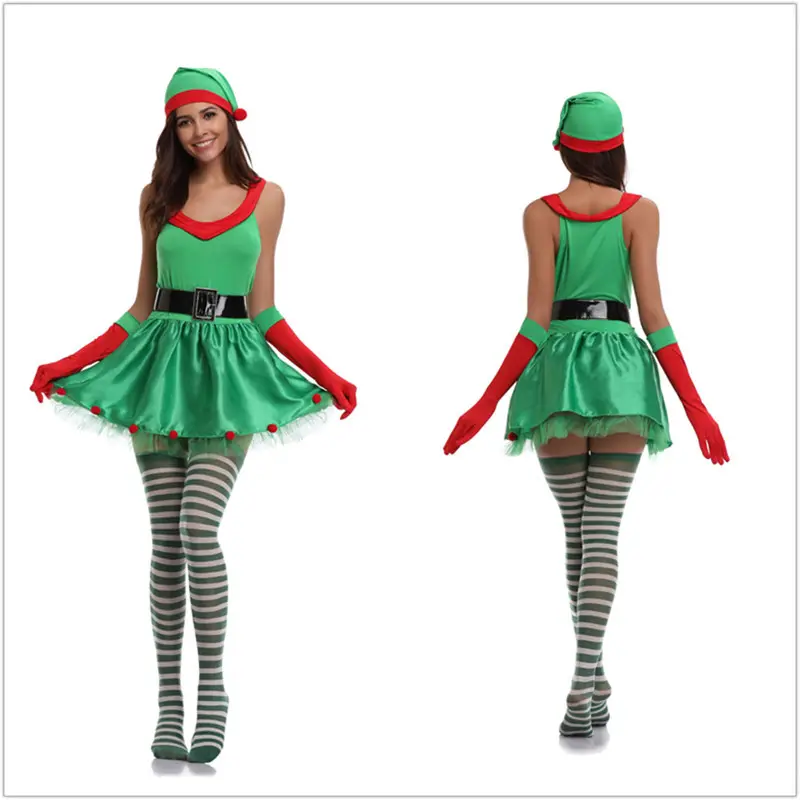 Fashion Christmas Women Dress Miss Santa Claus Outfits Cosplay Xmas Dress Adult Party Costume Sleeveless Sexy Ladies Fancy Dress