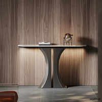Table console mobile de luxe en dalle de roche au design nordique moderne et minimaliste avec rangement pour l'entrée et le salon - Meuble de maison