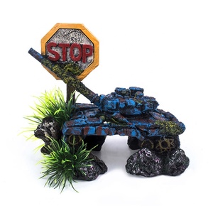 Resina azul mini pecera <span class=keywords><strong>acuario</strong></span> ornamento decoración con señal <span class=keywords><strong>de</strong></span> advertencia - Product Image 1