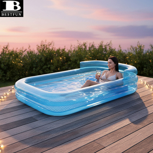 Piscine familiale rectangulaire écologique, grande piscine gonflable à 3 anneaux avec dossier rembourré pour adultes et enfants - Product Image 4