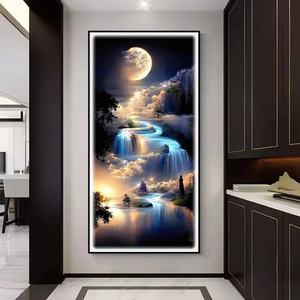 Peinture Décorative Personnalisée en Gros : Paysage Nuit de Lune pour Salon et Chambre à Coucher, Peinture en Porcelaine Cristalline avec Lumière LED - Product Image 1