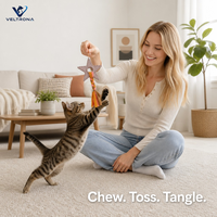 Jouet pour chat en tissu étoilé avec pompon, étoile en silicone à picots massants et queue en corde tressée pour chats d'intérieur et chatons