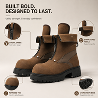 Bottes à plateforme épaisses pour hommes avec fermeture éclair avant, bout rond, semelle à crampons, bottines décontractées pour le streetwear, chaussures streetwear personnalisées OEM