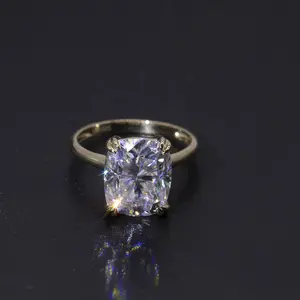 wholesale dubai gold ring jewelry with 9x11mm 5ct cushion cut moissnaite diamond gemstones 14k yellow gold Engagement ring