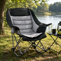 Tabouret de plage et de camping pliable et portable en acier carbone 600D Oxford, avec dossier haut rembourré et porte-gobelet intégré