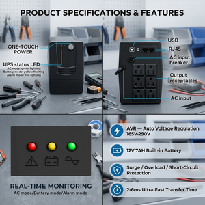 UPS Line Interactive Monofase 850VA 230V 50Hz con AVR Onda Sinusoidale Pura e Batteria Integrata per PC, Router, POS, Ufficio - Uso di Backup (EU) - Product Image 5