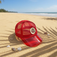Casquette de camionneur en maille intégrale avec bord rouge néon en PVC transparent, pare-soleil personnalisé, respirante, été, snapback, casquette de baseball
