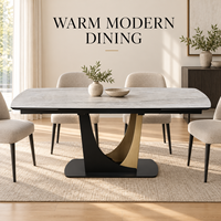 Table à manger moderne extensible en céramique 180-260 cm avec plateau en verre trempé et base en bronze noir pour salle à manger