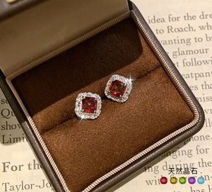 9 Vintage 6mm Square Natural Stone Stud <b>Earrings</b> 925 Sterling Silver <b>Garnet</b> Crystal Colorful Gemstone Jewelry Trendy Party - Product Image 2