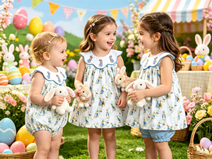 Hand Embroidery and Knot Dress Easter Bunny Print Scalloped Collar Sleeveless Toddler Girls Party Dress Custom Size - Product Image 6