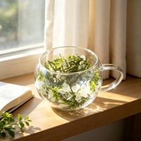 Mug en verre borosilicate à double paroi avec fleur séchée à l'intérieur, tasse en verre artisanale créative, cadeau