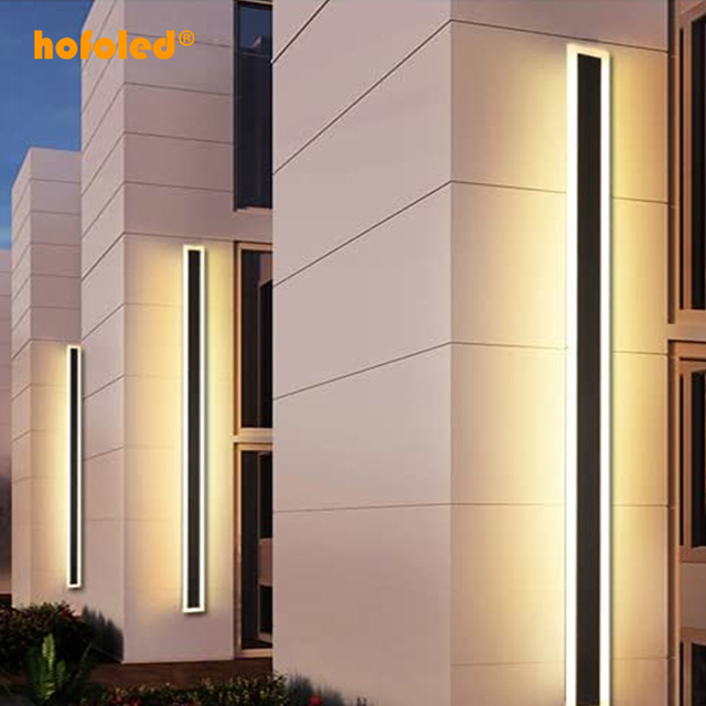 Black Modern Outdoor LED Linear Wall Light IP65 Waterproof Garden Wall Lamp for Wall Surface Mounted Lighting