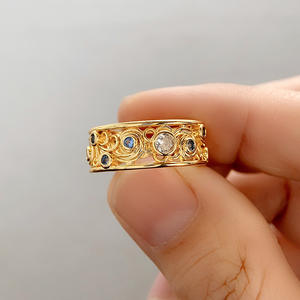 Anello da Donna Q099 a Forma di Fiore con Gemma, Montatura a Castone, Zirconia Cubica Creata in Laboratorio, Anello di Fidanzamento con Pietra Rotonda, Gioielli alla Moda - Product Image 6