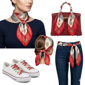 Pañuelo Cuadrado de Seda Satinada con Diseño Náutico de Ancla Roja y Blanca para Mujer, Accesorio de Moda para Cinturón y Cordones de <span class=keywords><strong>Zapatillas</strong></span>, 50 cm - Product Image 1