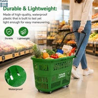 Panier à provisions roulant avec roues 30L, chariot en plastique robuste pour panier de rangement domestique de supermarché