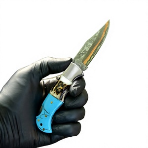 Couteau de chasse à pointe tombante avec lame droite, manche bleu, épaisseur 0,6 mm, couteaux pliants de poche en vente à prix raisonnable - Product Image 2