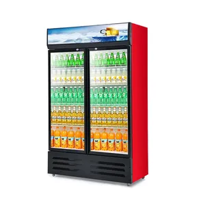 Refrigerador de vitrina de vidrio para exhibición de bebidas comercial de gran capacidad para supermercado/refrigerador de exhibición de bebidas