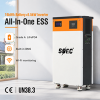 Système solaire tout-en-un SOEC 16 kWh pour maisonnette, batterie de stockage d'énergie 6,5 kW avec onduleur, LiFePO4 Grade A, installation rapide