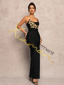 Ocstrade فستان صيفي لعام 2025 بتصميم مكشوف الكتفين ومزين بزهرة معدنية باللون الأسود، فستان ضاغط كاجوال للنساء، الأكثر مبيعاً وبكميات كبيرة - Product Image 5