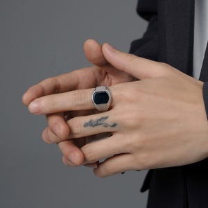 Trendy Fashion <strong>Men's</strong> <strong>Rings</strong> Stainless Steel <strong>Men's</strong> <strong>Ring</strong> Jewelry Vintage <strong>Titanium</strong> Steel <strong>Man</strong> <strong>Ring</strong> with Glass - Product Image 3
