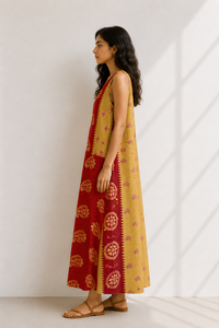 Vintage Kantha <b>Loose</b> V Neckline Sleeveless Beachwear <b>Dress</b> for Women - Product Image 3