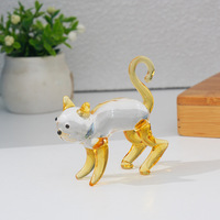 Ornements d'animaux mignons, artisanat de chatons, série de chats, sculptures en verre faites à la main bleues, vertes, grises, jaunes, décorations de bureau, artisanat