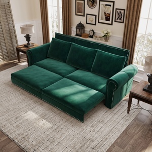 <span class=keywords><strong>Canapé</strong></span>-<span class=keywords><strong>lit</strong></span> confortable en velours style Chesterfield, convertible avec accoudoirs roulés et support en mousse haute densité - Product Image 2