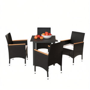 Set da Pranzo da Giardino in Rattan Nero per 4 Persone, Resistente alle Intemperie, Arredamento da Esterno in Stile Contemporaneo - Product Image 1