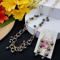 Conjunto de collar y pendientes de joyería de oro Hawaiano, colgante pequeño, Perla de concha, joyería de moda para mujer, conjunto