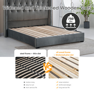 Giường ngủ khung gỗ, đệm nền Queen <span class=keywords><strong>size</strong></span>, đệm mút nhung bọc nệm, đầu giường bọc vải, khung giường khách sạn - Product Image 6