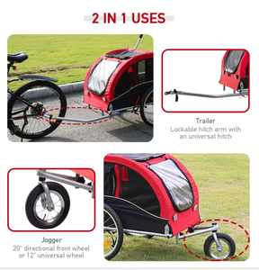 Remorque à vélo robuste, convertible en poussette, pour enfants, animaux domestiques, courses, tout-terrain, vélo, jogging - Product Image 6