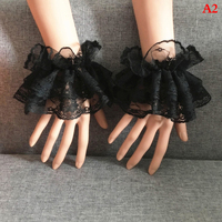 Manchettes en dentelle noire Lolita, manches à volants florales, élégantes, en dentelle élastique, style vintage, pour femmes, pour les goûters