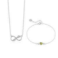Collier Boucle Infinie et Bracelet Cœur en Argent Sterling S925 Plaqué Or Blanc avec Zirconiums Cubiques pour Femme – Vente en Gros