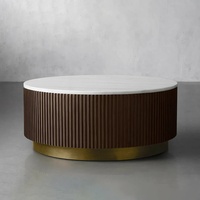 Table basse ronde en bois et marbre naturel