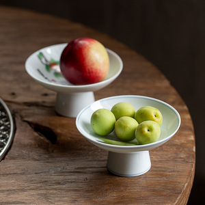 Chinese Retro <b>Ceramic</b> Fruit <b>Plate</b> Round Tall Snack Dish For Home Party Serving Dehua Origin - Product Image 3
