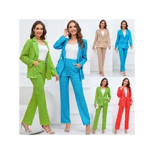 2023 donna autunno/inverno nuovo strascico pied de poule doppio petto giacca pantaloni dritti sottili Set completo completo